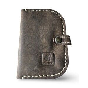 Wolf Head Vintage Suede Brown Leather Snap Bifold Wallet